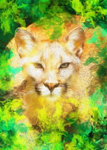 1001 Cougar Portrait in Green and Gold