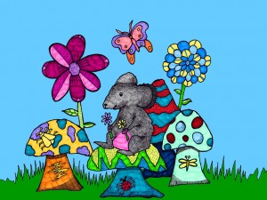 Mushroom mouse (blue background) Print