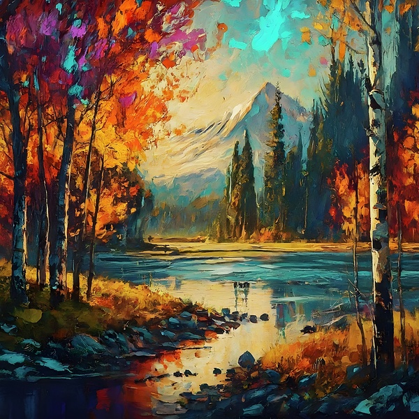 landscape with trees and river Print