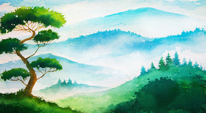 Hand-drawn Watercolor Spring Meadow
