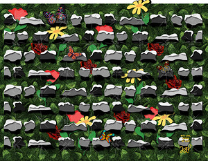 FLOWER BUTTERFLY BEHIND WALL