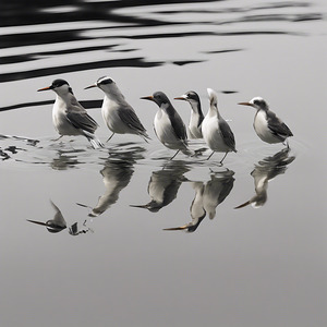 A group of beautiful birds swimming in a pool of water