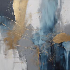 Abstract Wall Art Modern Blue Golden Grey Abstract Picture Large Canvas Prints for Living Room Bedroom