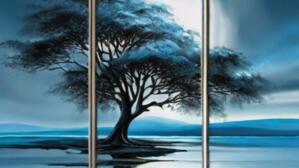 Large tree wall art 3 pieces nature blue tree can