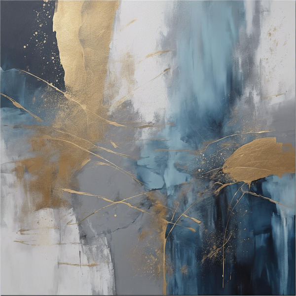 Abstract Wall Art Modern Blue Golden Grey Abstract Picture Large Canvas Prints for Living Room Bedroom Print