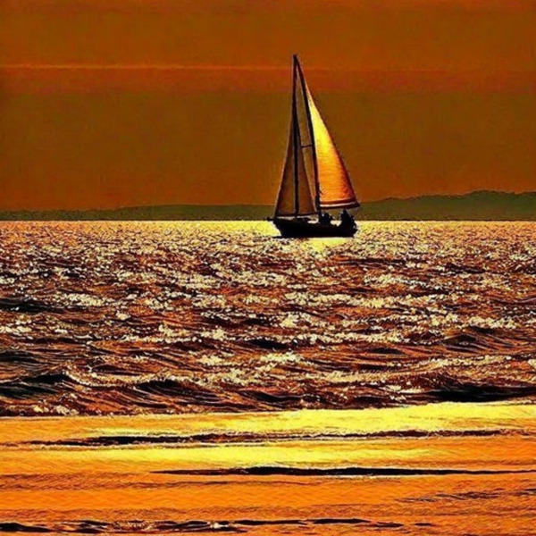 Tranquil Voyage: Sunset Sailboat Wall Art Print
