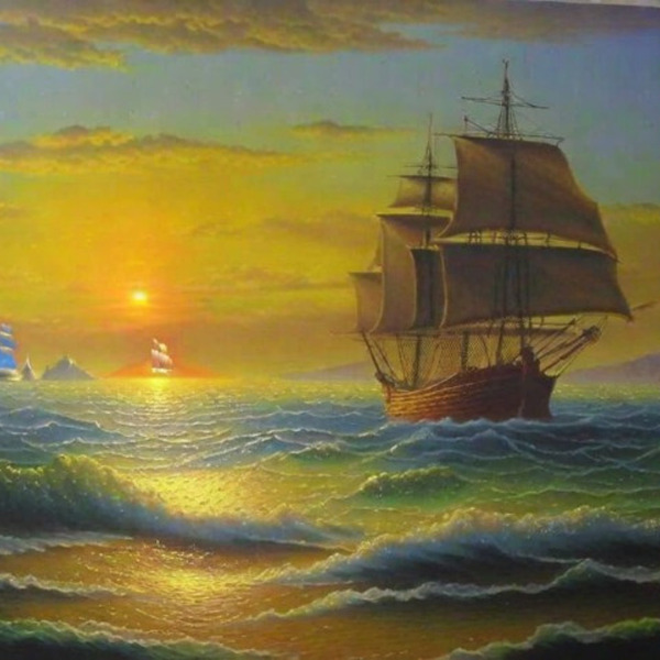 Sailing into Serenity: Sunset Seascape Wall Art Print