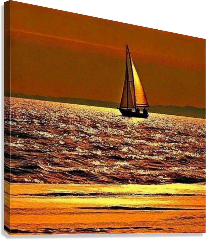 Tranquil Voyage: Sunset Sailboat Wall Art Canvas Print