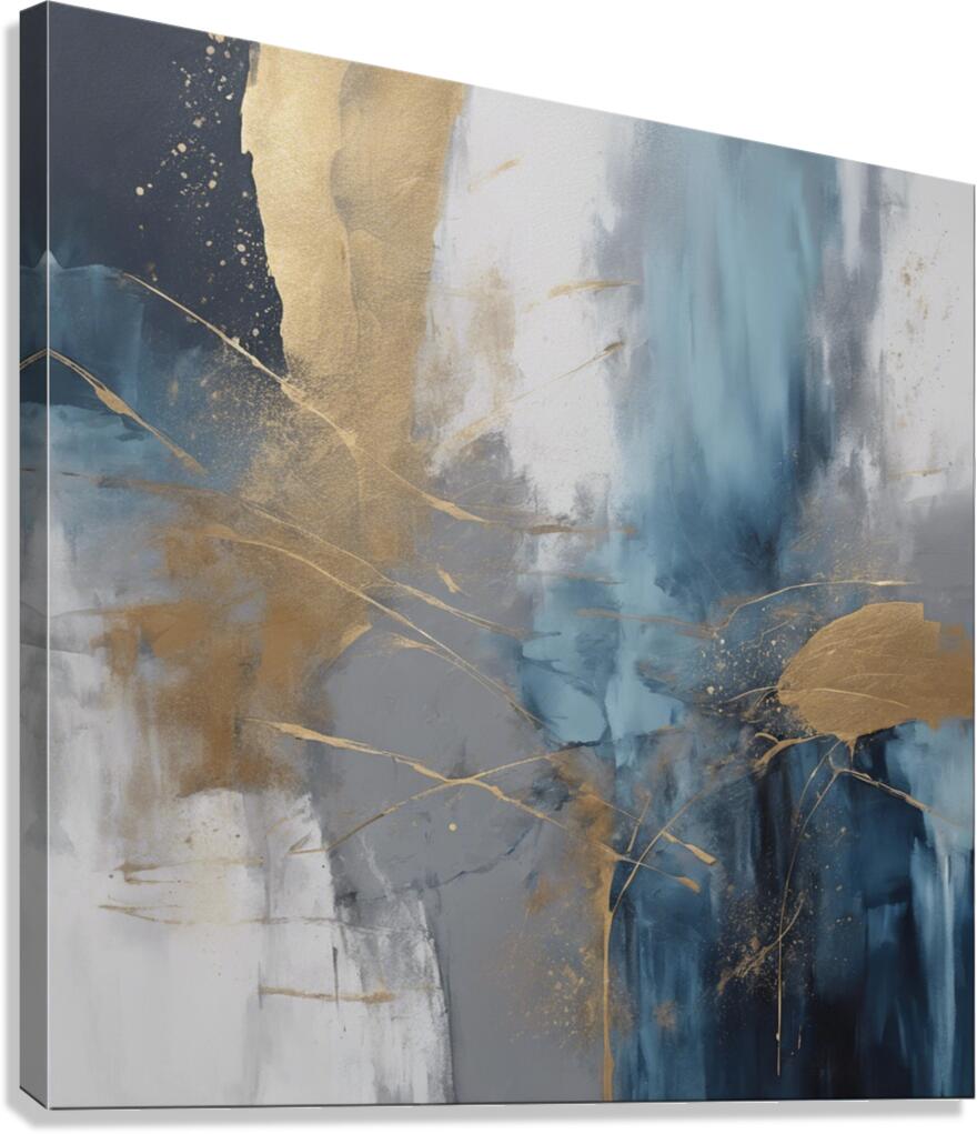 Abstract Wall Art Modern Blue Golden Grey Abstract Picture Large Canvas Prints for Living Room Bedroom Canvas Print