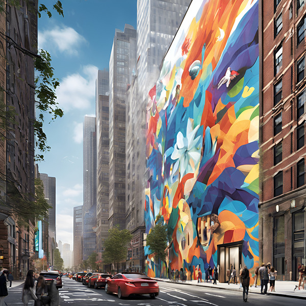 mural stretching across several city blocks Print