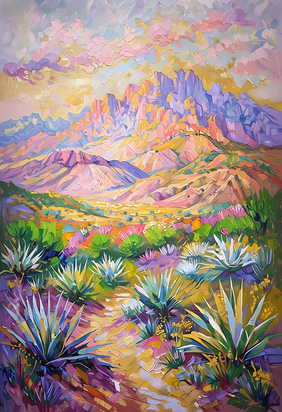 Southwest Sunset – Sandia Mountains & Yucca Desert Landscape Art Print