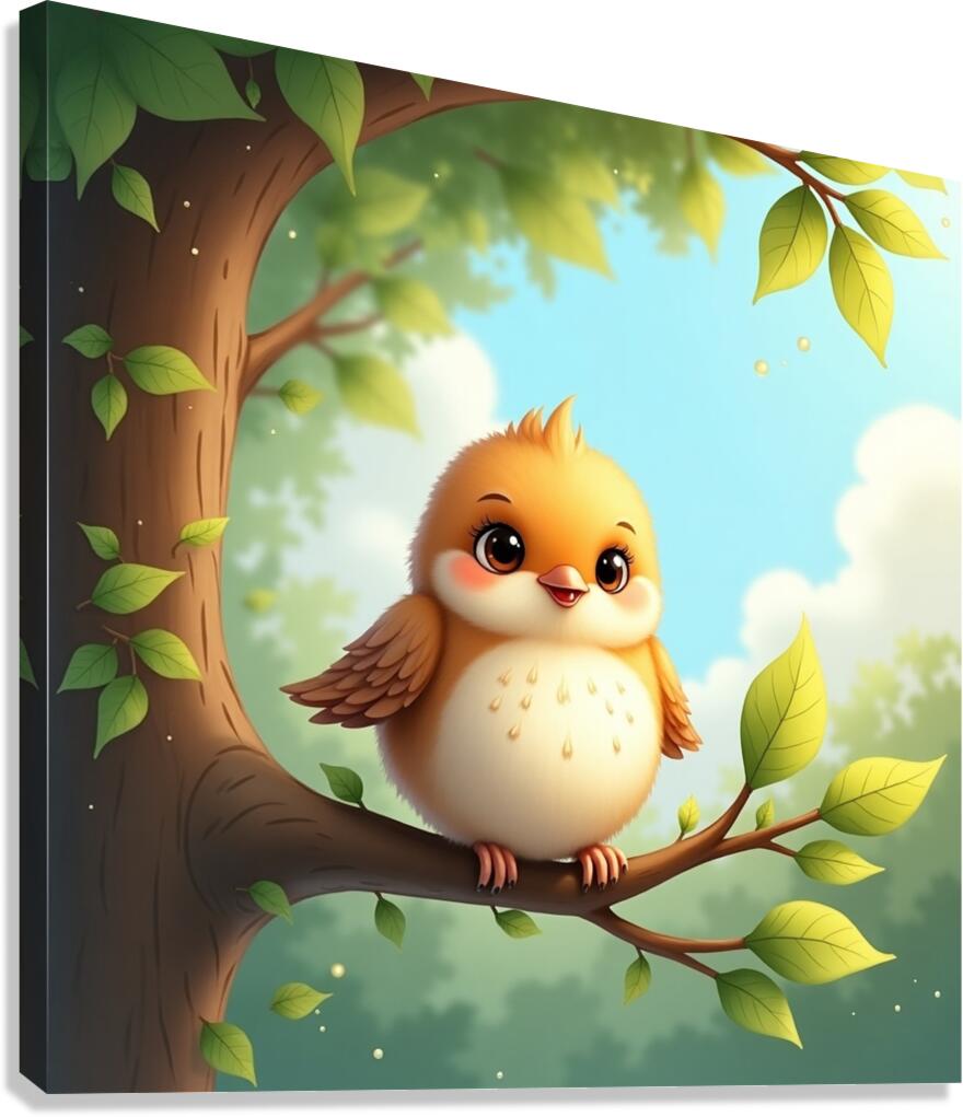 Flux Dev Draw a cute little bird with soft feathe Canvas Print