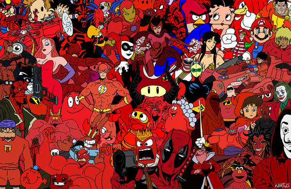 Rassemblement de Personnages  Rouge Print