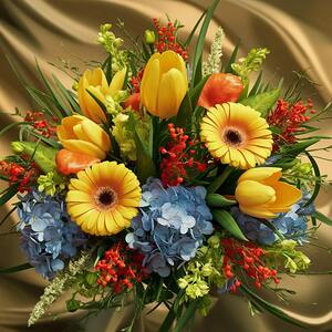 Bright yellow tulips and Gerbera