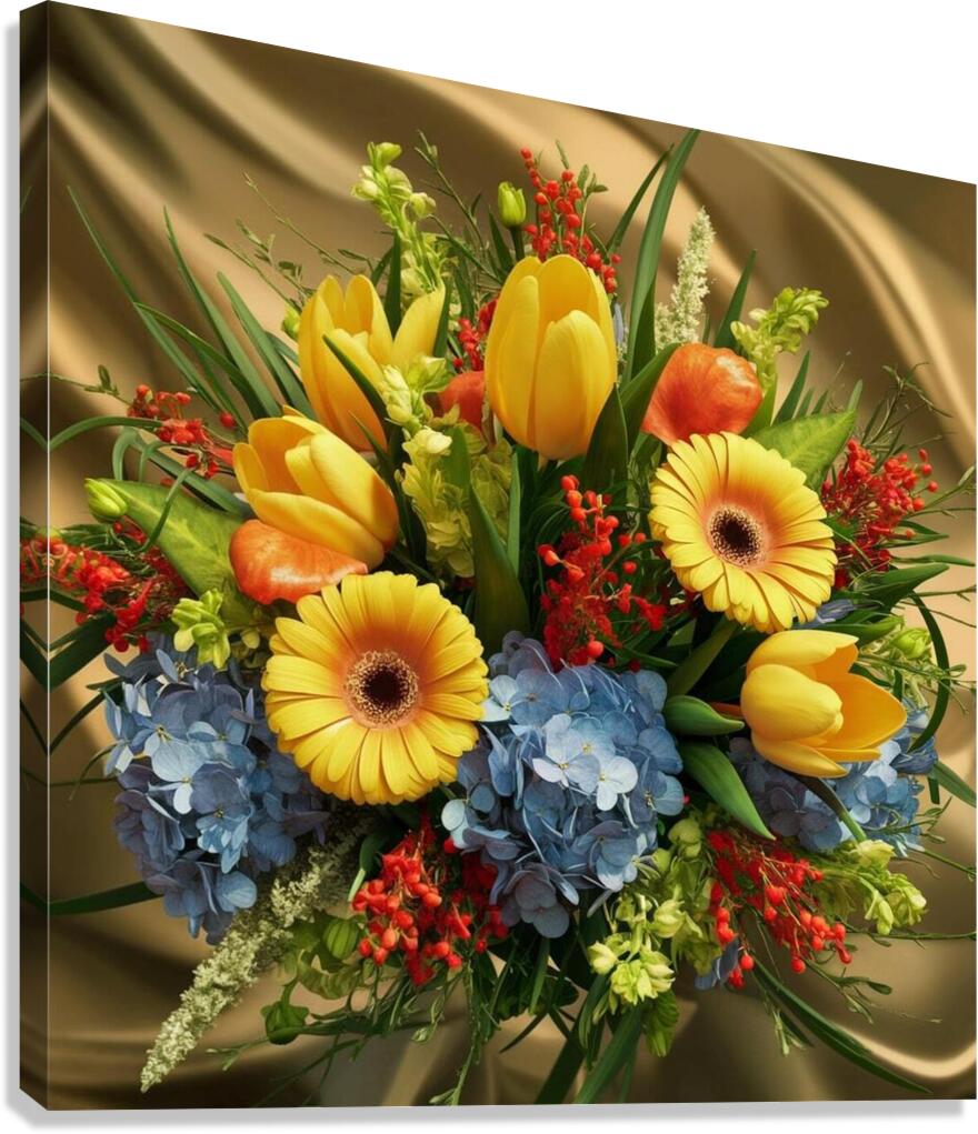 Bright yellow tulips and Gerbera Canvas Print