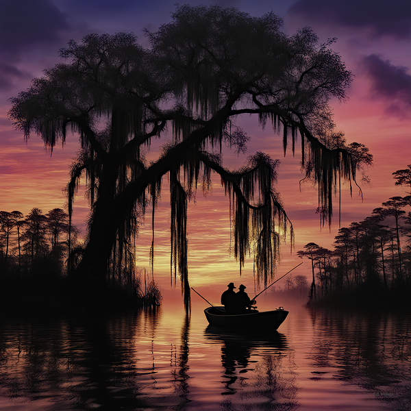 FISHING ON THE BAYOU Print