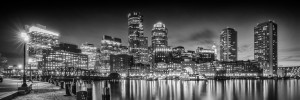 BOSTON Fan Pier Park & Skyline in the evening | Monochrome Panoramic
