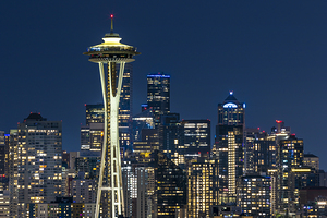 Breathtaking Seattle skyline at blue hour