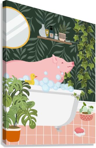 Pig Taking a Bath Canvas Print