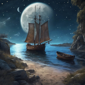 237349 beatutiful landscapemoonstarsseaboat with