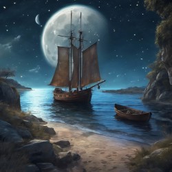 237349 beatutiful landscapemoonstarsseaboat with