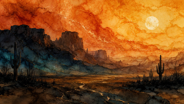 Desert Oracle | Terracotta Gold Abstract Landscape Wall Art Print | Gilded Wilderness Collection by ARCANA STUDIO PRINTS