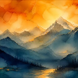 Mountain Oracle | Gold Sunrise Abstract Landscape Wall Art Print | Gilded Wilderness Collection