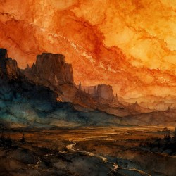 Desert Oracle | Terracotta Gold Abstract Landscape Wall Art Print | Gilded Wilderness Collection