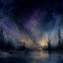 Winter Solstice | Indigo Gold Moon Abstract Landscape Wall Art Print | Gilded Wilderness Collection