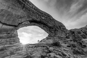 Sunrise Pause At Arches South Window Grayscale