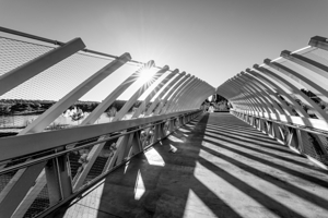 Sun Star Through Farnam Pier Grayscale