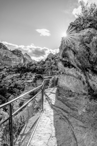 Zion Canyon Overlook Trail Sun Star Vertical Grayscale
