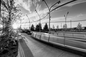 Omaha Skate Park Golden Sun Star Grayscale