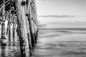 Beside Folly Beach Pier At Sunset Grayscale