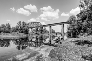 Historic Railroad Bridge Over White River Grayscale