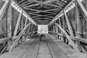 Inside Wilkins Mill Covered Bridge Grayscale