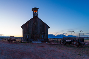 Western Church And Wagon Blue Hour