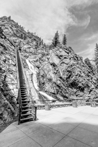 Looking Up Seven Falls Stairs Vertical Grayscale