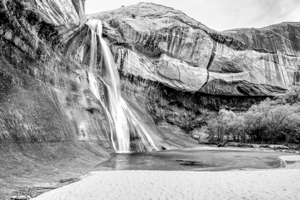 Side Of Lower Calf Creek Falls Grayscale
