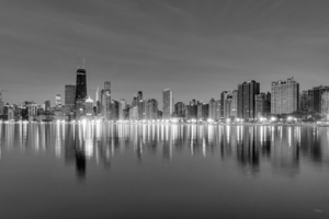 Wake Up Chicago Skyline Grayscale