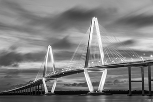 Arthur Ravenel Bridge At Night Grayscale