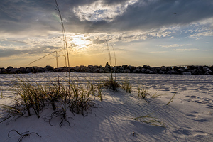 Destin Rock Jetty And Sea Oats Sunset