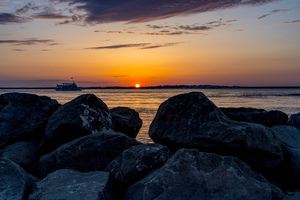 Destin Sunset Over Rock Jetty