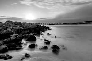 Destin Rock Jetty Smooth Sunset Grayscale
