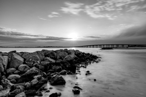 Destin Snorkel Beach Jetty Sunset Grayscale