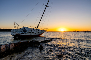 Gulf Breeze Sailboat And Jetty Sunset