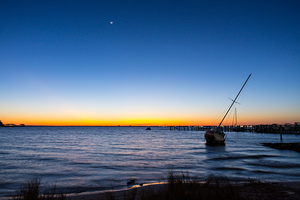 Gulf Breeze Sailboat Moon Blue Hour