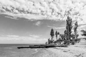 Point Betsie Lighthouse On Lake Michigan Grayscale