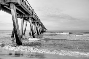 Morning Waves Beside Navarre Pier Grayscale
