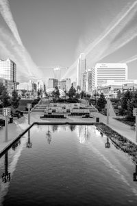 Gene Leahy Mall Bridge Overlook Vertical Grayscale
